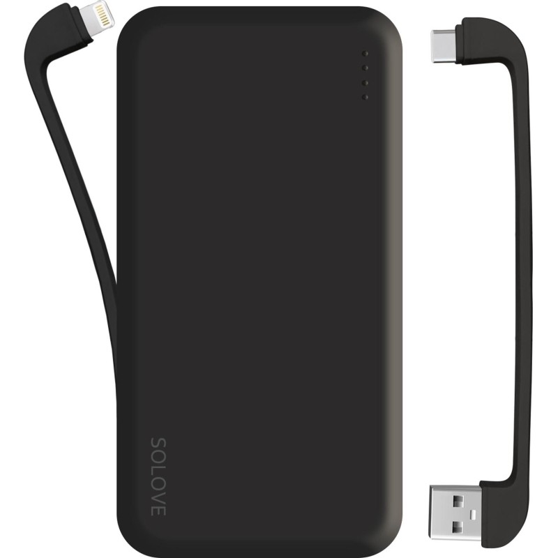 Внешний аккумулятор SOLOVE (Mi) W7 10000mAh Dual, встр.2каб USB, черный