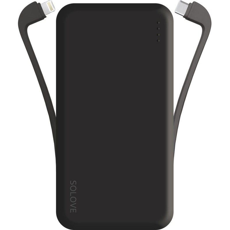 Внешний аккумулятор SOLOVE (Mi) W7 10000mAh Dual, встр.2каб USB, черный