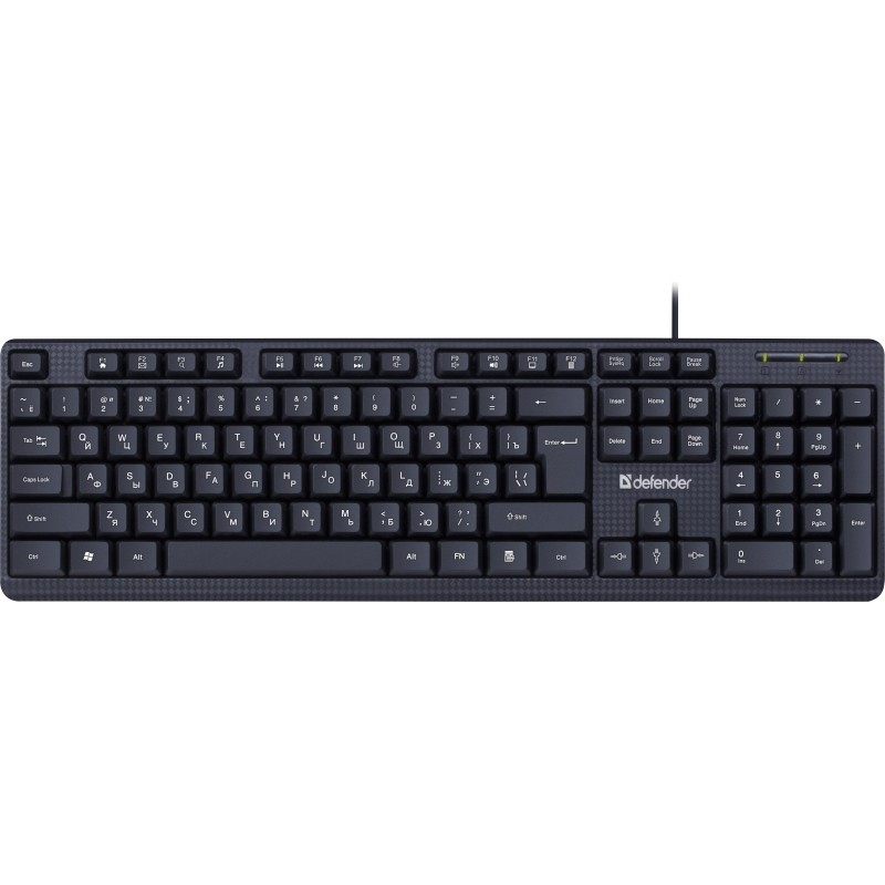 Клавиатура Defender Daily HB-162 RU проводн,черный,104кнопки+FN, 1.8м 45162