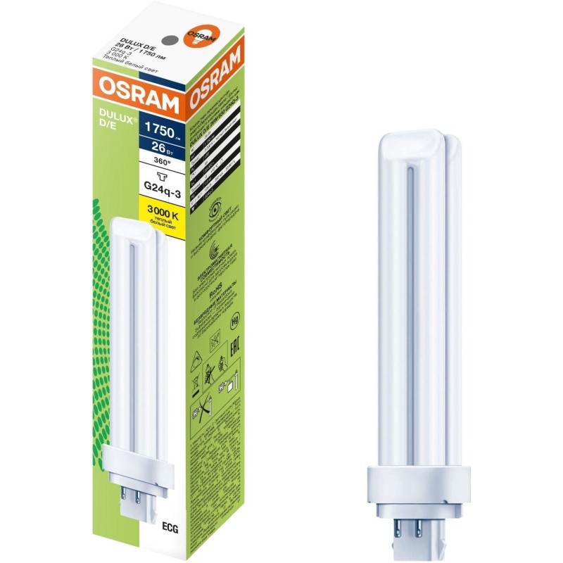 Лампа люминесцентная компактная DULUX D/E 26Вт/830 G24q-3 OSRAM