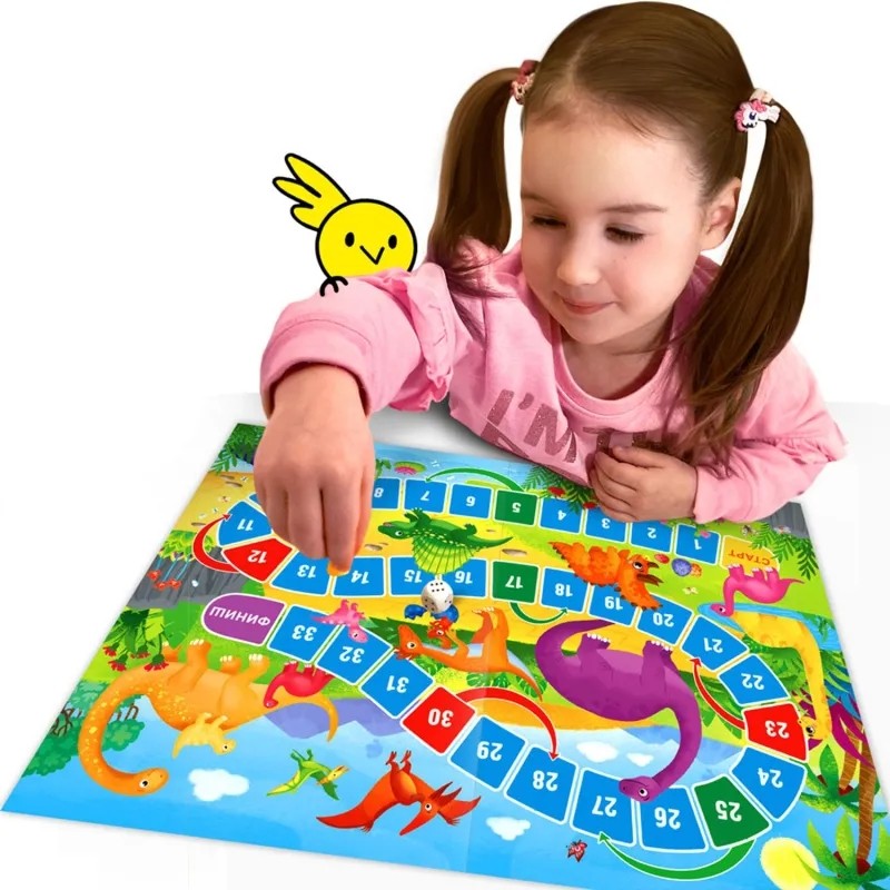 Настольная игра ходилка с фишками для малыш 2в1. Динозавры+Космос.42х29,7см