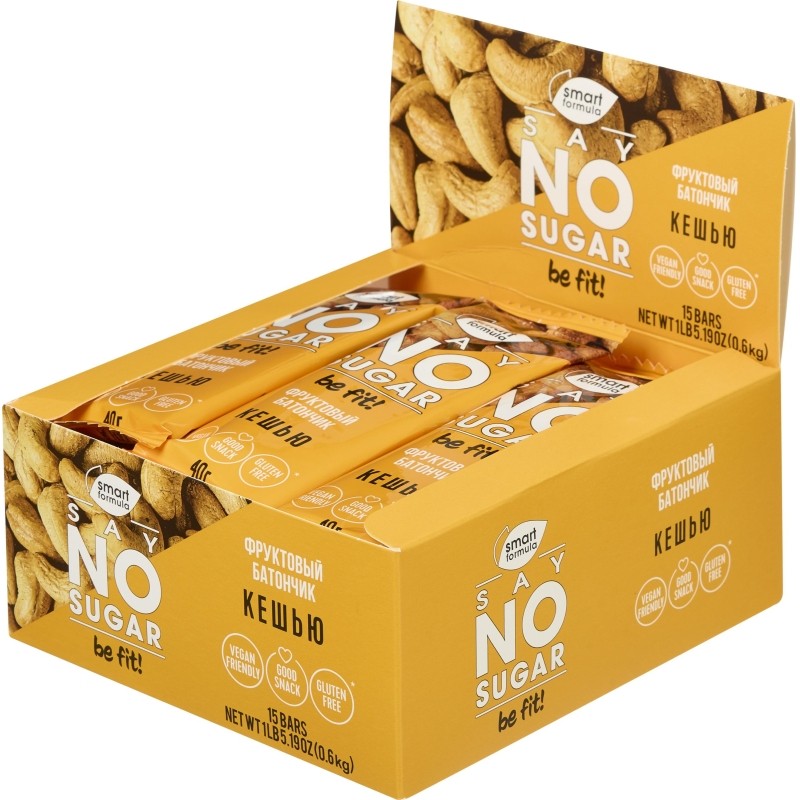 Батончик мюсли Smart Formulа фруктовый Cashew, 15штx40г/уп (ОС1242)