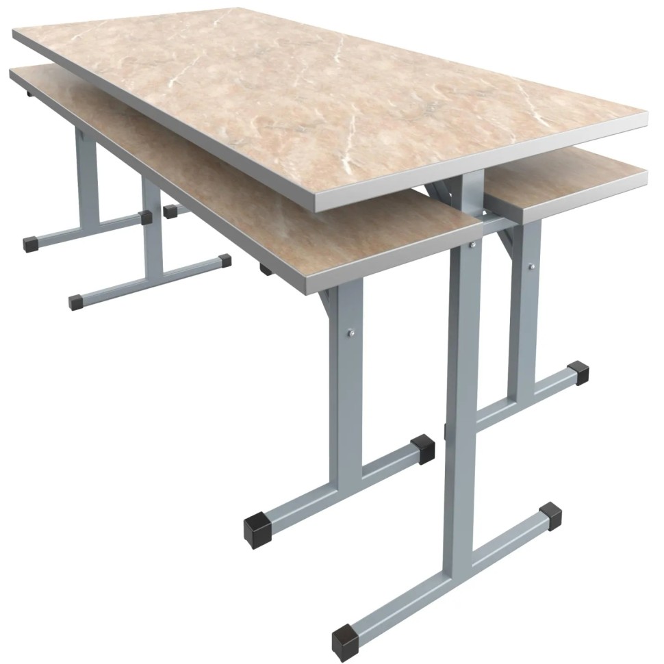 Стол MET_обеденный 120x70x76 под скамью пл. мрамор беж/сер НОВ