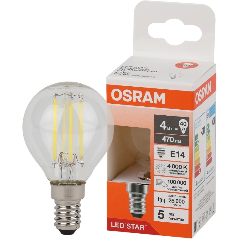 Лампа светодиодная OSRAM LS CLP40 4W/840 230VFILCL E14 FS1