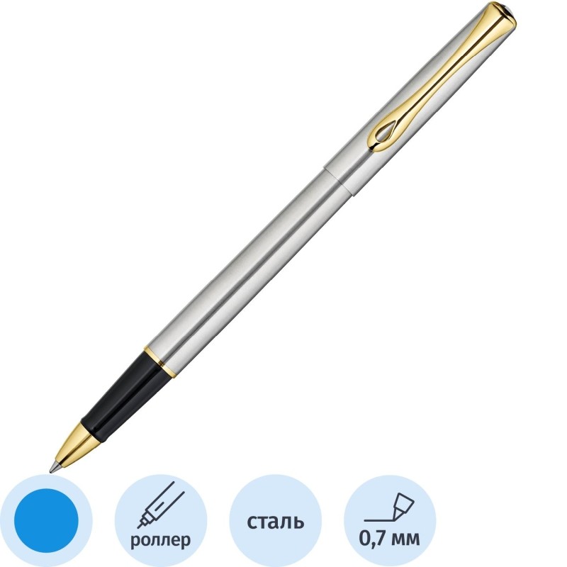Роллер DIPLOMAT Traveller stainless steel gold синий D20000651