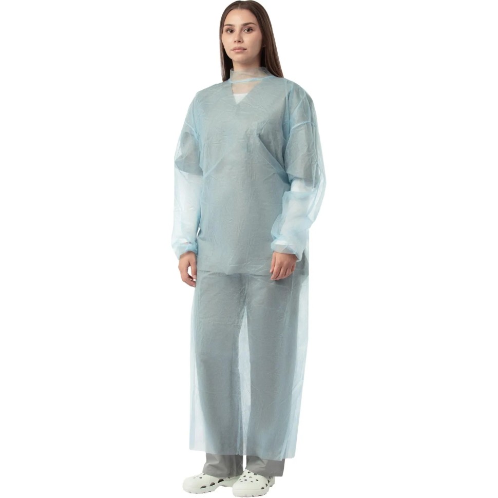Халат н/с процед, рук.рез, на кнопк, XXL, дл.110см, пл 25, голуб, 10шт/уп