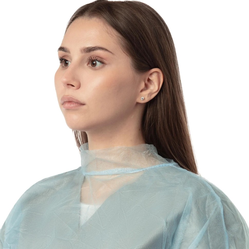 Халат н/с процед, рук.рез, на кнопк, XXL, дл.110см, пл 25, голуб, 10шт/уп