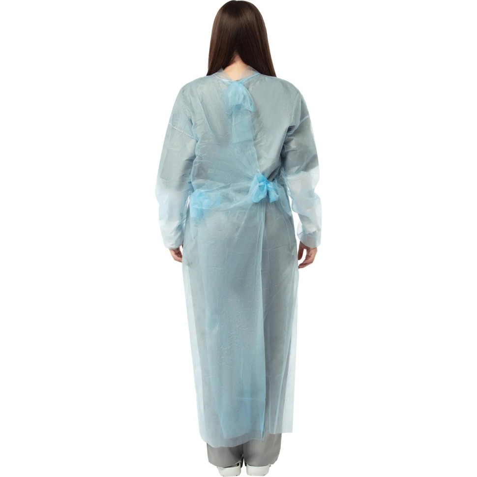 Халат н/с процед, рук.рез, на кнопк, XXL, дл.110см, пл 25, голуб, 10шт/уп