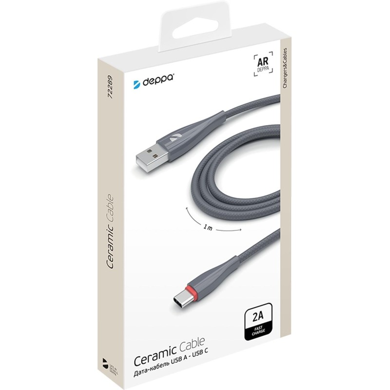 Кабель Deppa Ceramic USB - USB-C, 1м, серый
