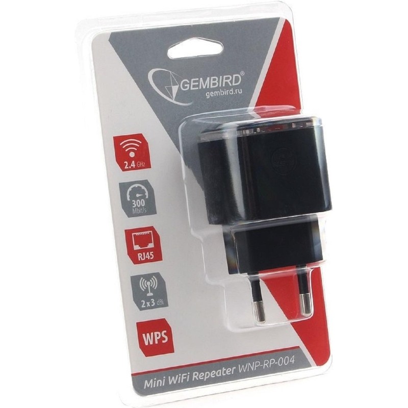Усилитель сигнала Wi-Fi Gembird WNP-RP-004-B, 300 Мбит, черный
