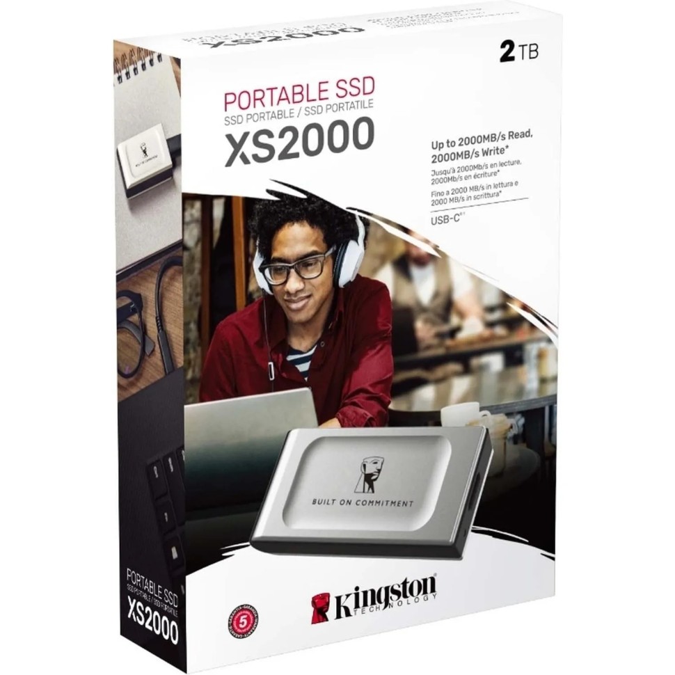 Портативный SSD Kingston External SSD XS2000,2000GB,Type-C,USB 3.2,Silver