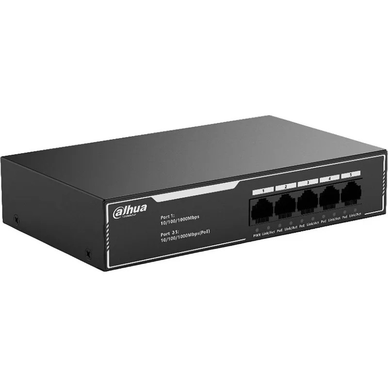 Коммутатор DAHUA DH-SG1005LP 5-портовый гб неуправл,PoE, RJ45, uplink