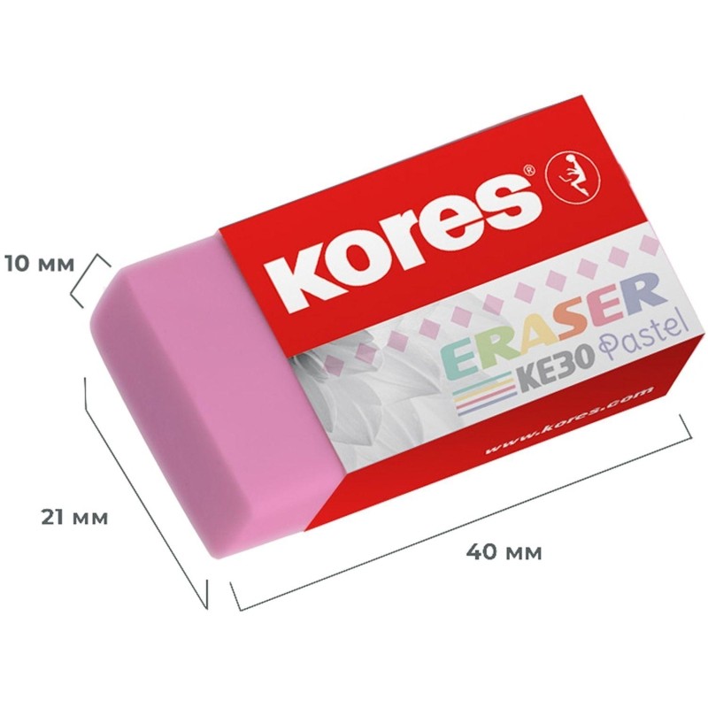 Ластик Kores 40x21x10мм прямоугольный пастельный 3 штуки