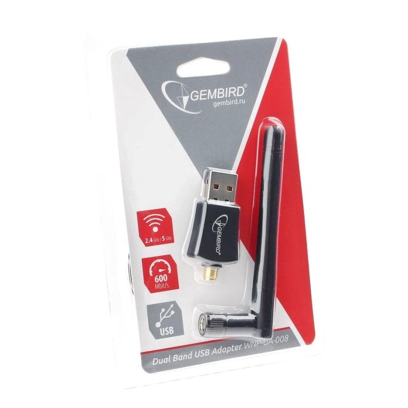 Сетевой адаптер Wi-Fi USB-адаптер Gembird, 600 Мбит,802.11b/g/n/ac/а