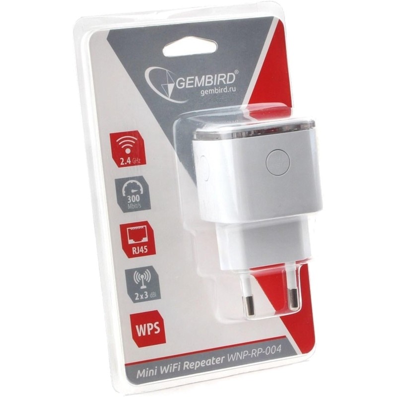 Усилитель сигнала Wi-Fi Gembird WNP-RP-004-W, 300 Мбит, белый