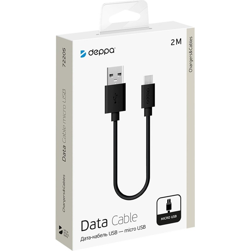 Кабель Deppa USB - microUSB, 2m, черный