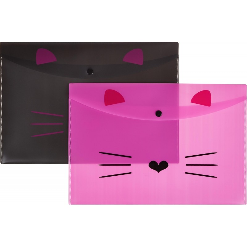 Папка-конверт на кнопке А4 №1School Kitty 2 шт/уп (1 роз., 1 черн)