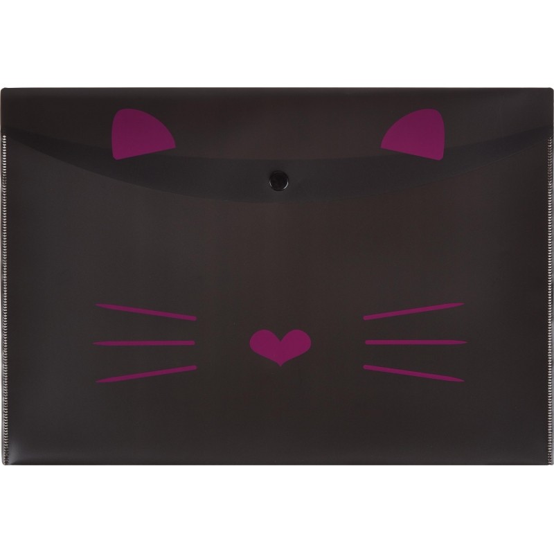 Папка-конверт на кнопке А4 №1School Kitty 2 шт/уп (1 роз., 1 черн)