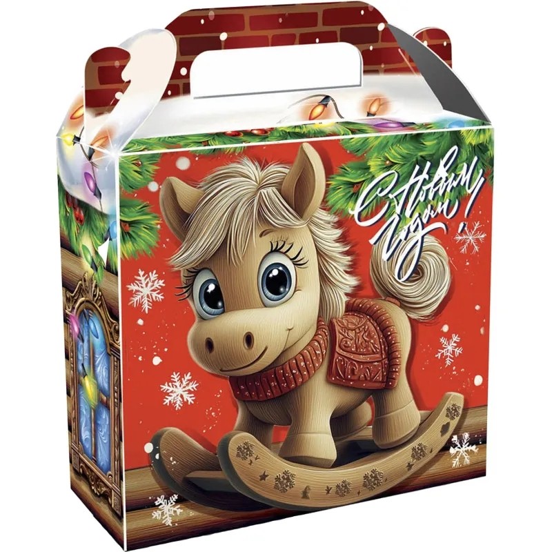 Новогодний сладкий подарок Деревянная Лошадка Картон 1000 грамм, K014