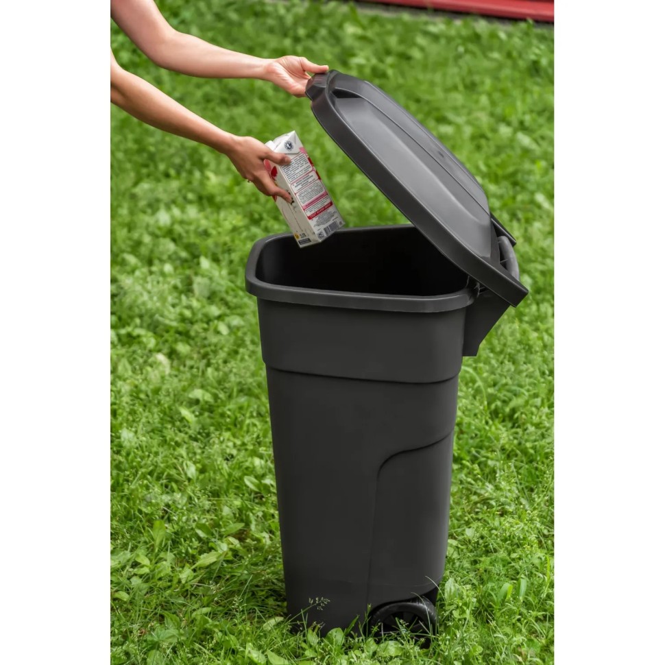 Контейнер-бак мусорный пластик серый, на колесах 110л_PT9957СЕР-1РS