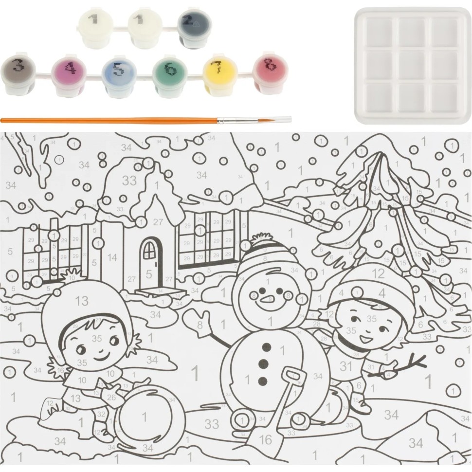 Картина по номерам для малышей Зимняя серия НГСнежные забавы наб.,Ркн-127 Картина по номерам для малышей Зимняя серия НГСнежные забавы наб.,Ркн-127