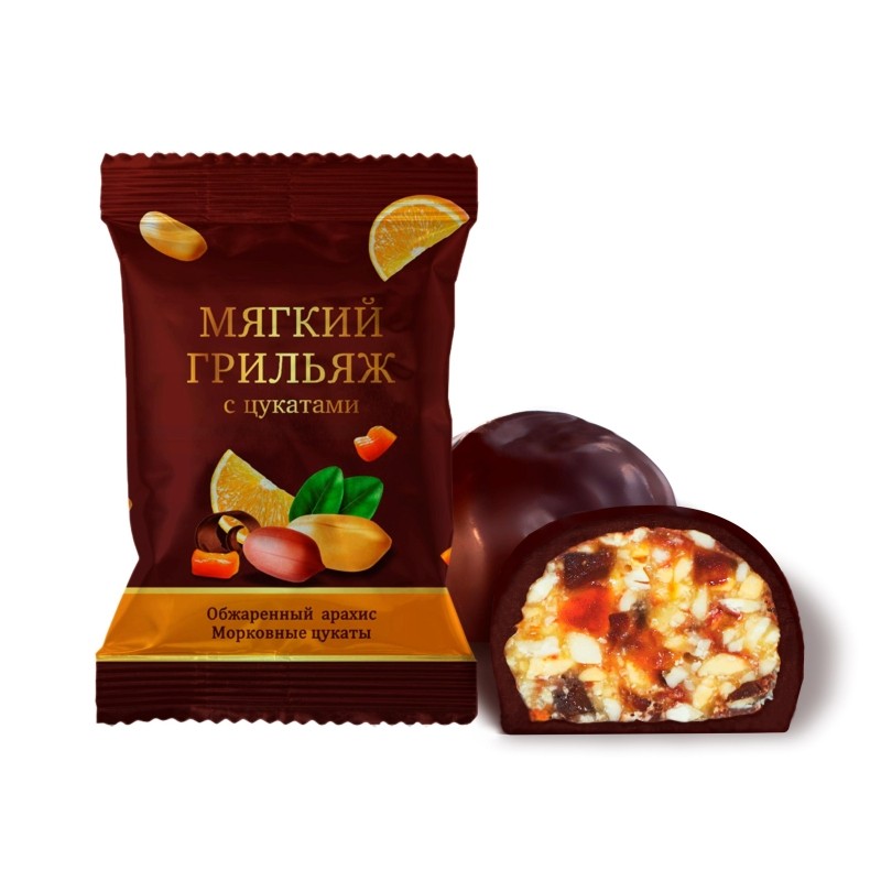 Конфеты шоколадные Мягкий грильяж с цукатами, 500г