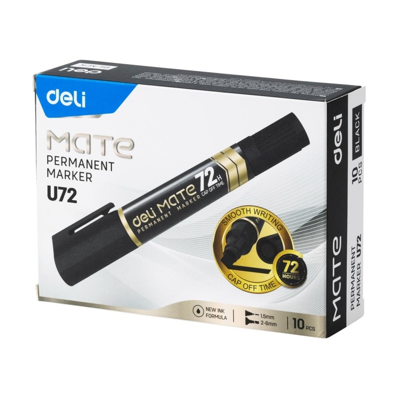 Маркер перманентный двусторонний Deli Mate 1,5/2-6 мм черный EU72-BK