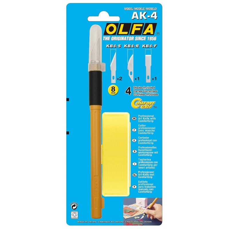 Нож OLFA перовой с профильными лезвиями,8мм (4шт в комплекте), OL-AK-4