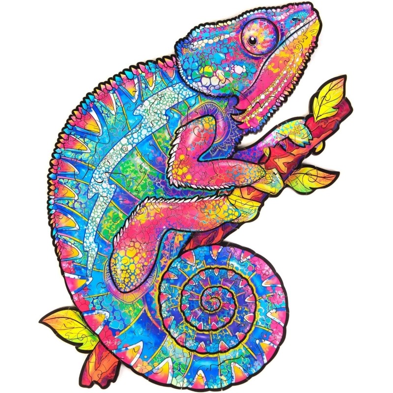 Пазл деревянный UNIDRAGON Радужный хамелеон S