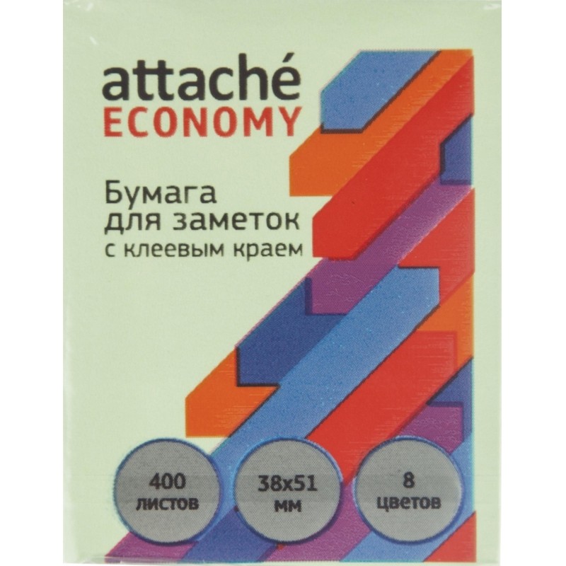 Бумага для заметок с клеевым краем Economy  38x51 мм, 400 л, 8 цветов в асс