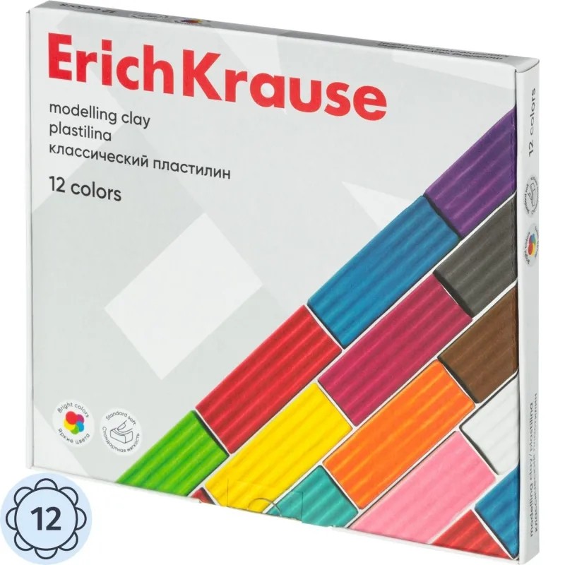 Пластилин классический Erich Krause Basic 12 цв, 192г (коробка), 50558