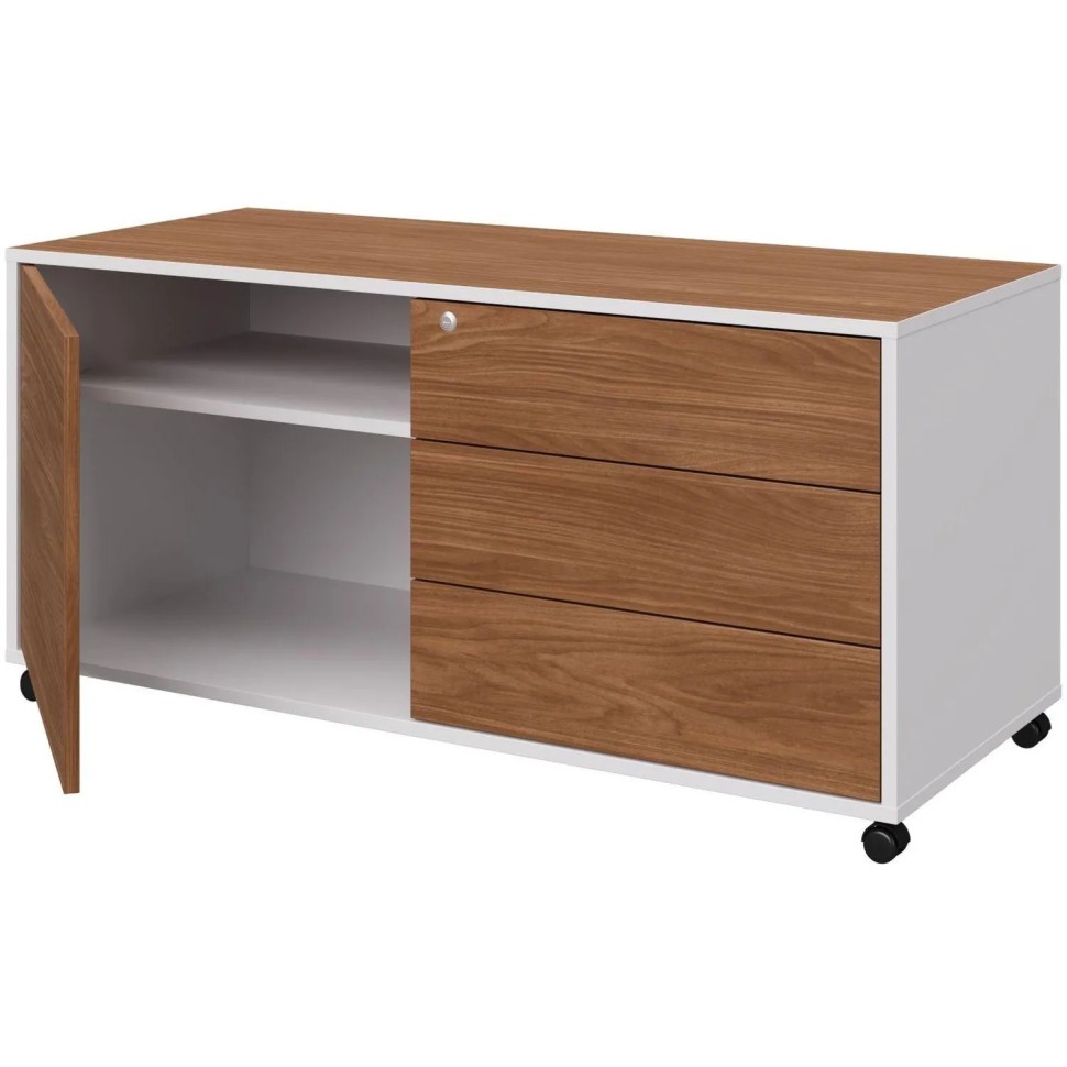 Тумба Linkor мобильная 147T204 1310Х562Х623 орех линк/белый
