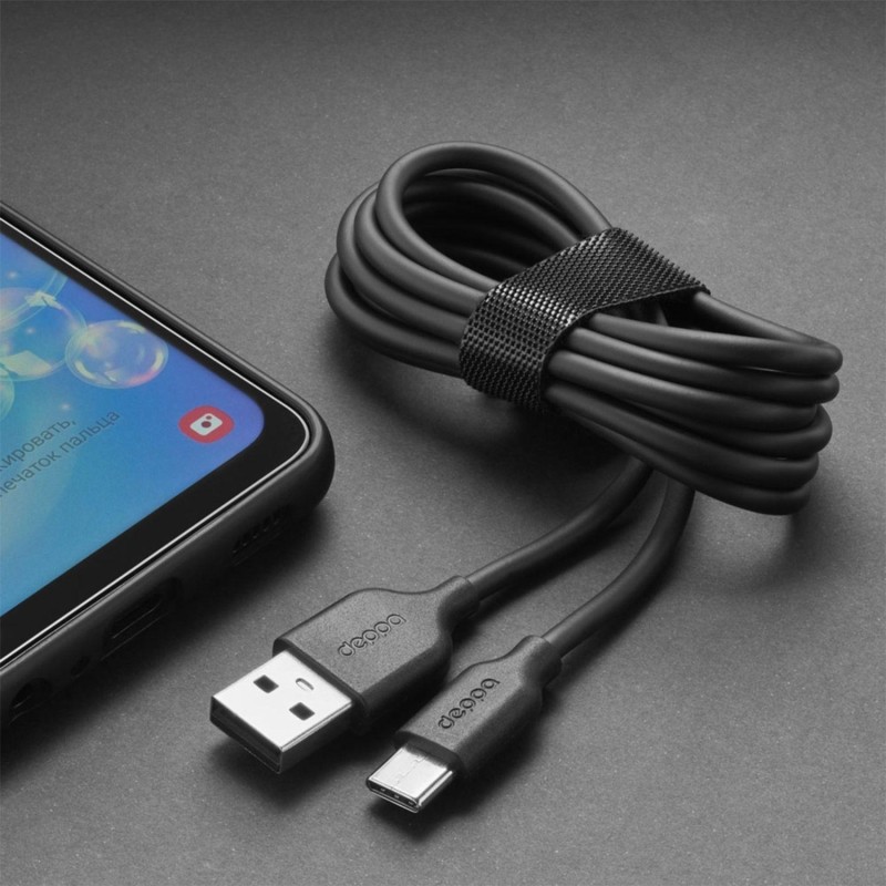 Кабель Deppa USB-A - USB-C, USB 2.0, 2.4A, 2м, черный