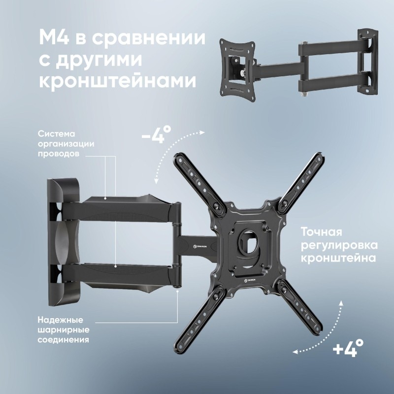 Кронштейн ONKRON M4 для телевизора 32-65 наклонно-поворотный, черный
