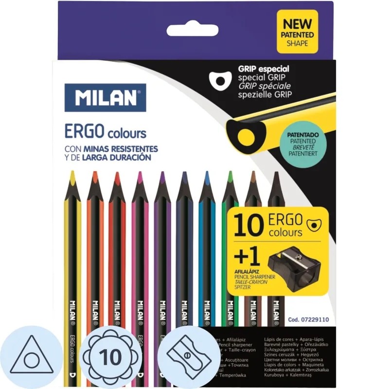 Карандаши цветные Milan Ergo, 10 цв., точилка, 7229110