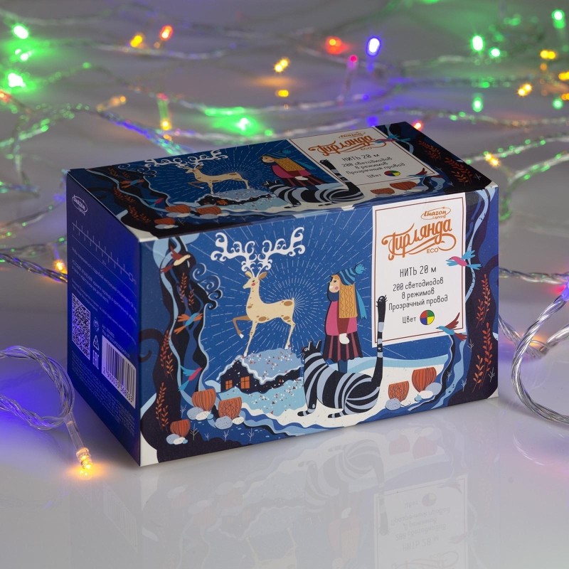 Гирлянда светодиодная Нить 20 м , IP20, 200 LED, мульти,8 реж, 220В 3556803