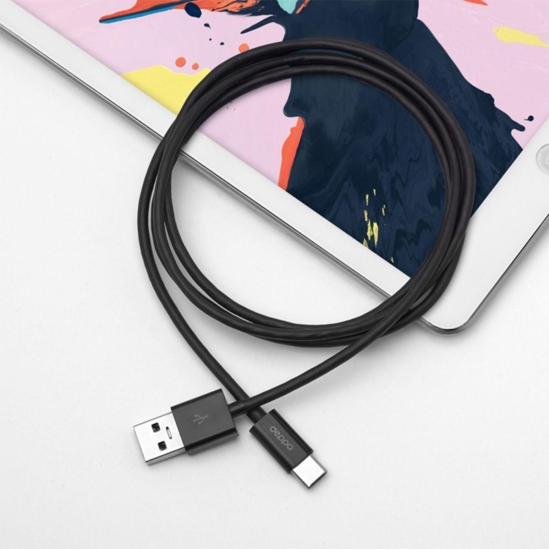 Кабель Deppa USB A - USB Type-C, USB 3.0, 1.2м, черный