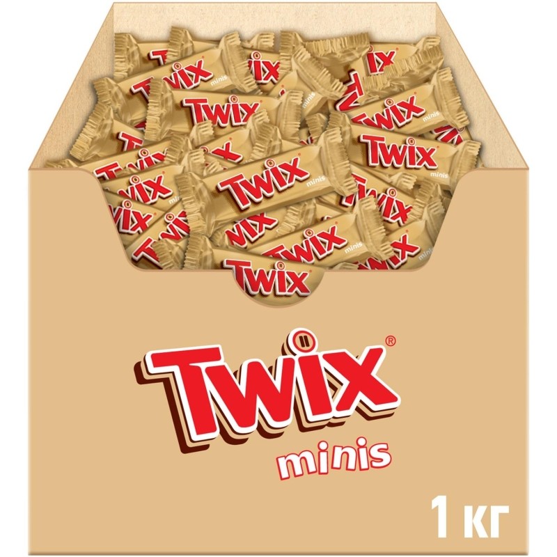 Шоколадный батончик Twix Minis с карамелью и печеньем, 1кг
