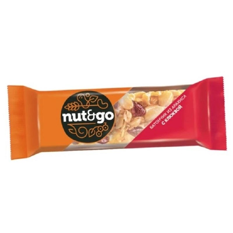 Батончик ореховый Nut N Go, 42гХ18шт/уп с арахисом и клюквой ВК248
