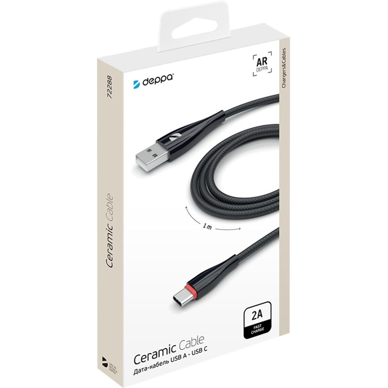 Кабель Deppa Ceramic USB - USB-C, 1м, черный