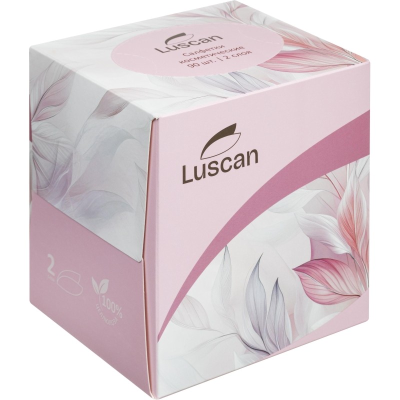 Салфетки косметические Luscan 2сл 90шт/уп в кубе белые