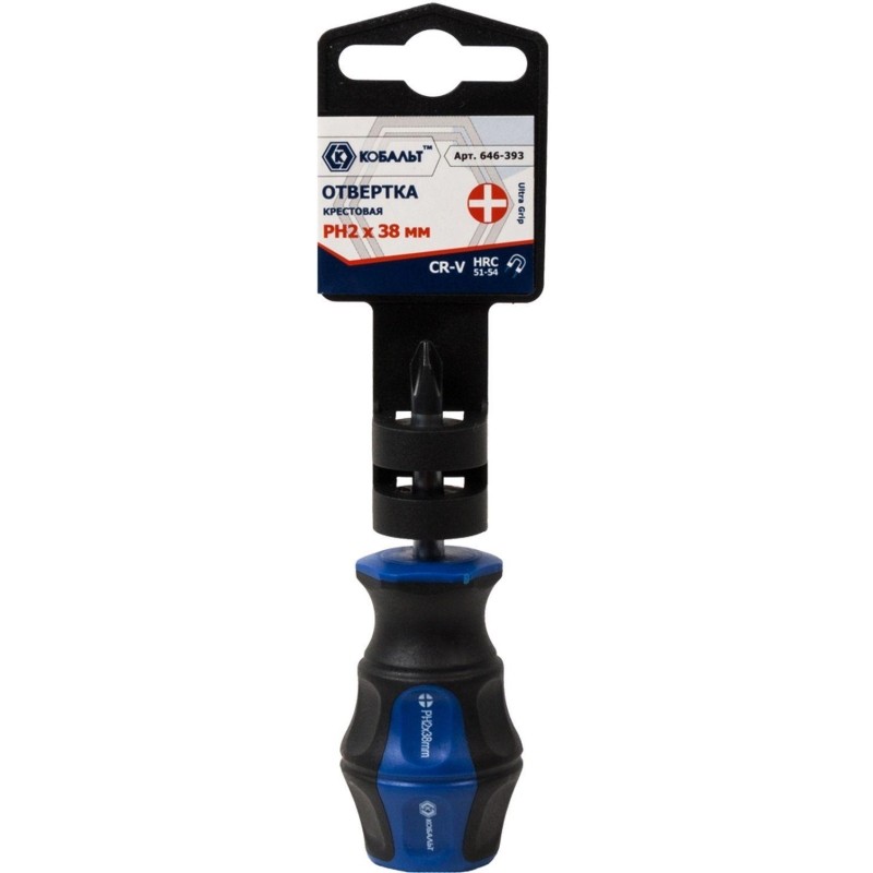 Отвертка Ultra Grip КОБАЛЬТ PH-2 х 38 мм CR-V, 646-393