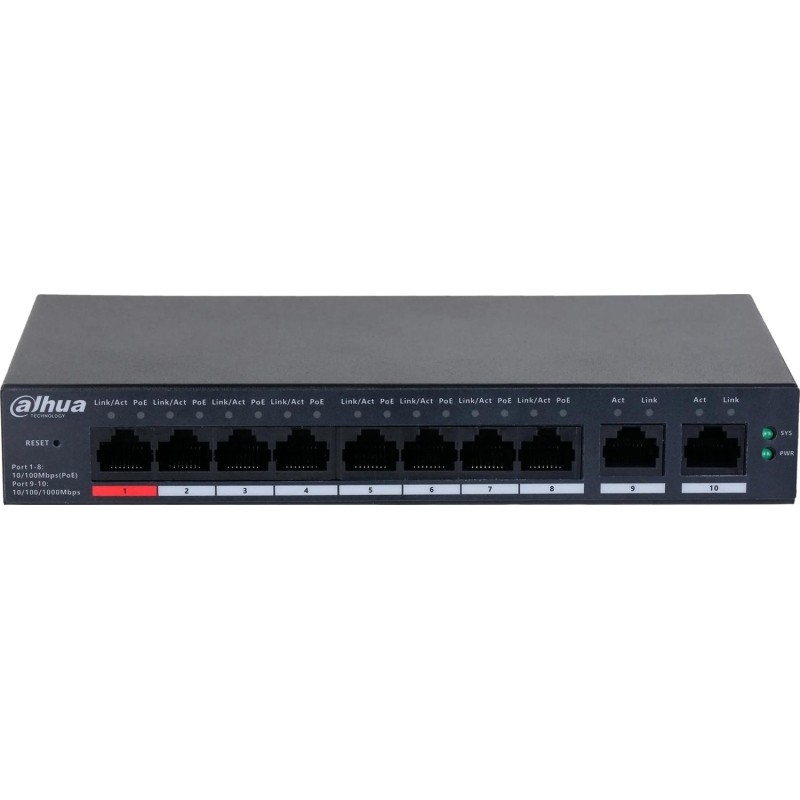 Коммутатор Dahua DH-CS4010-8ET-110 8-портовый PoE,обл упр,RJ45,uplink,110Вт