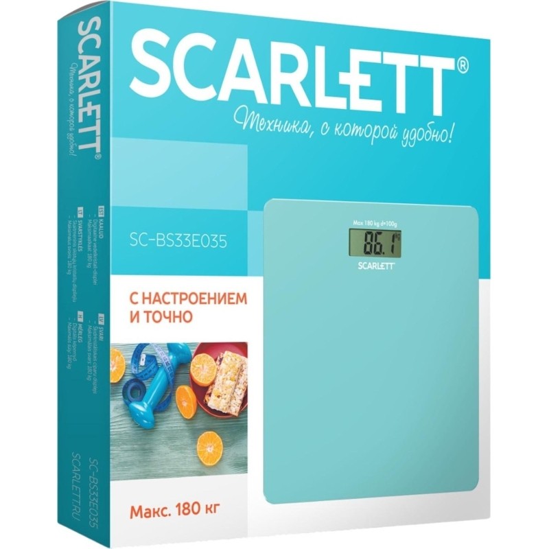Весы напольные SCARLETT SC-BS33E035, 180кг, голубой