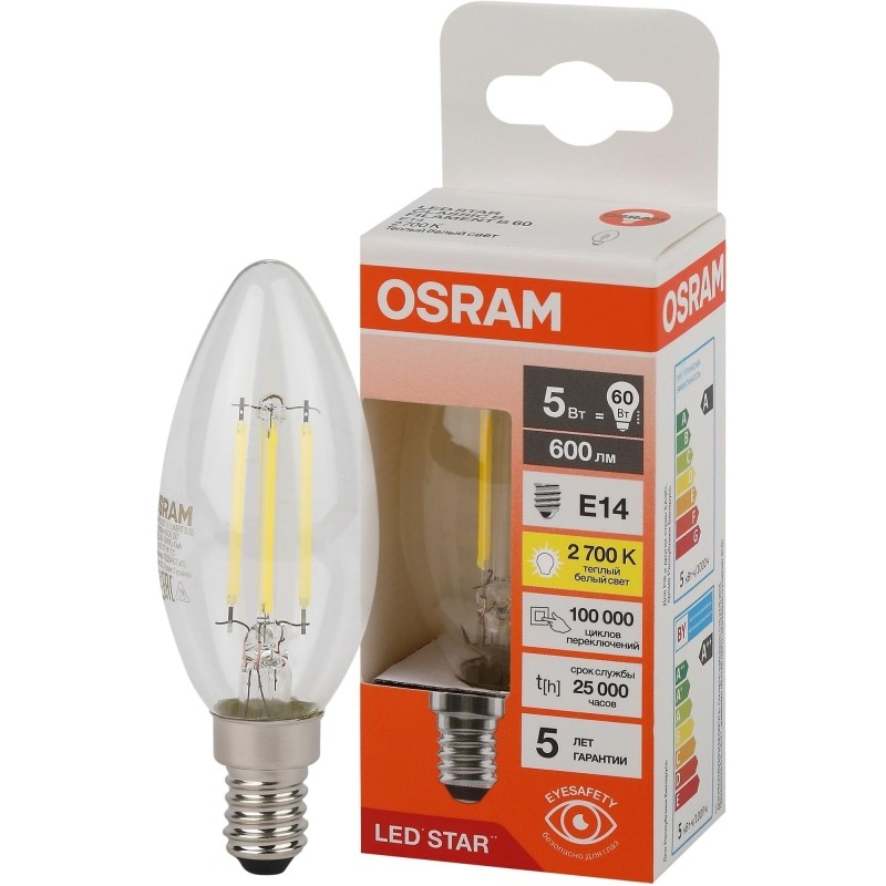 Лампа светодиодная OSRAM LSCLB60 5W/827 230VFILCL E14 FS1(684577)