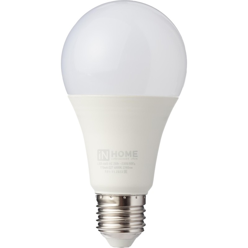 Лампа светодиодная LED-A65-VC 25Вт 230В Е27 4000К 2380Лм IN HOME