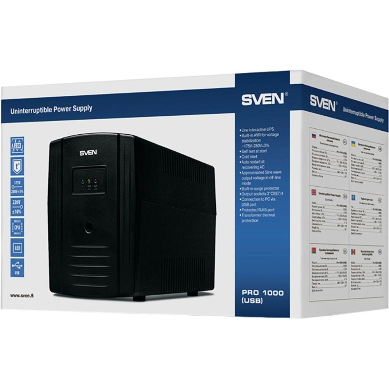 ИБП SVEN Pro 1000, 720Вт, USB, RJ-45, 3 евро (SV-013868)