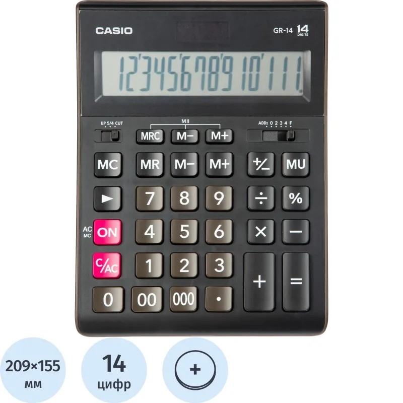 Калькулятор настольный ПОЛНОРАЗМЕРНЫЙ Casio бухг. GR-14 14 разр. DPчерный