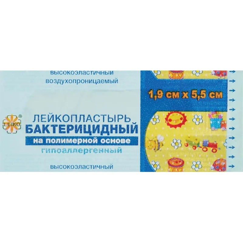 Лейкопластырь бакт. 1,9х5,5см полимерный с рисунком LEIKO