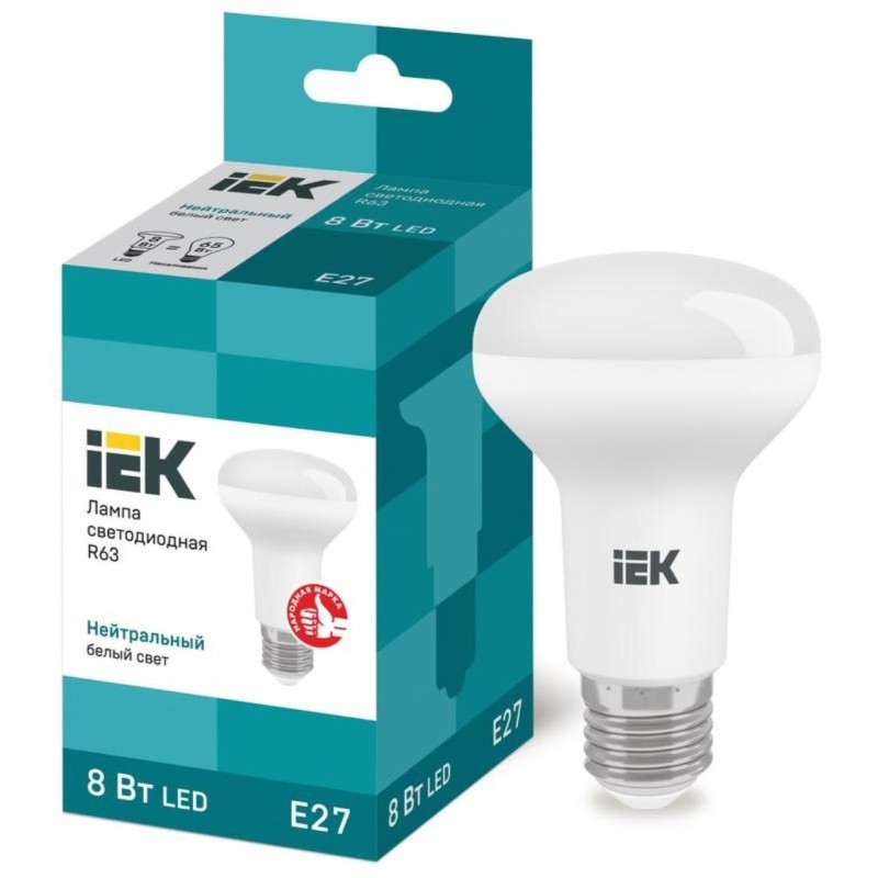Лампа светодиодная IEK ECO R63 LLE-R63-8-230-40-E27 8Вт 4000К бел. E27